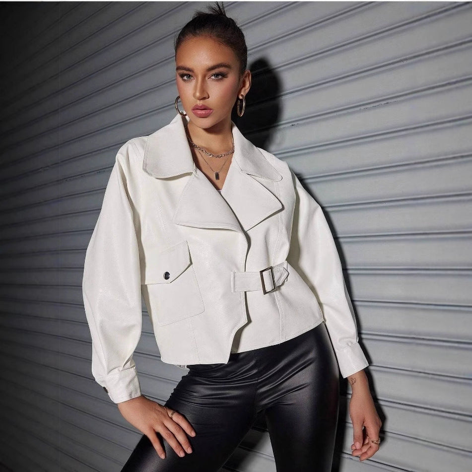 Women Faux Leather Jacket with Casual Oversized Cut and Fashionable Details Ivyshape