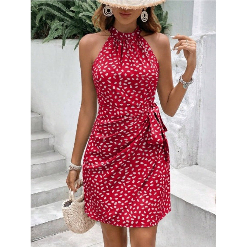 Ladies Stylish Wrap Dress with Halter Design and Ruffle Details Ivyshape