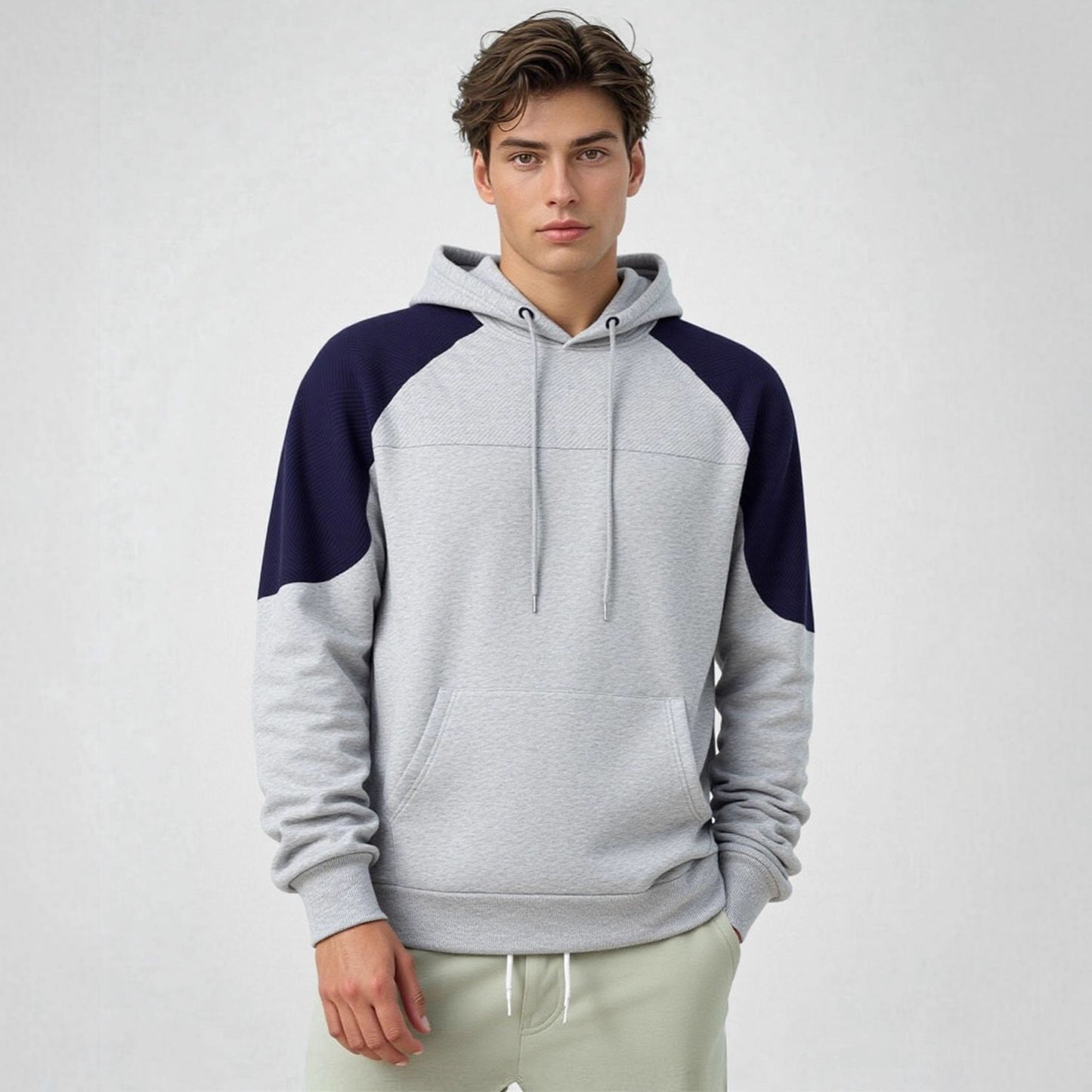 Men's sporty hooded sweater with geometric accents and kangaroo pocket Ivyshape