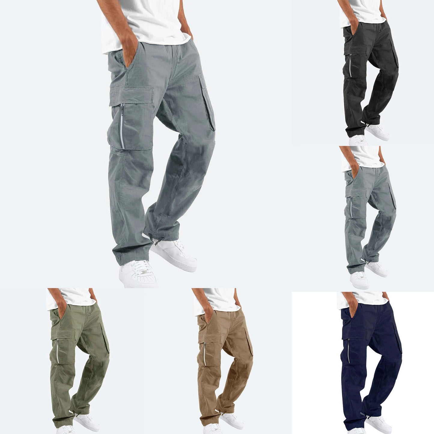 Men's robust cargo jeans with side zipper pockets Ivyshape