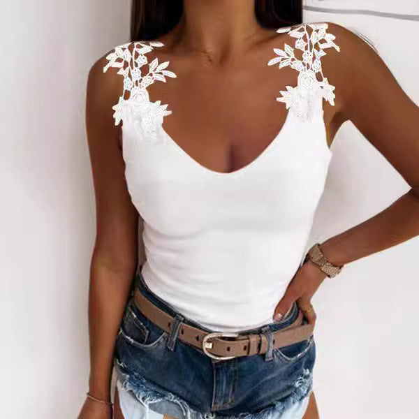 Women's Lace Detail V-Neck Tank Top Ivyshape