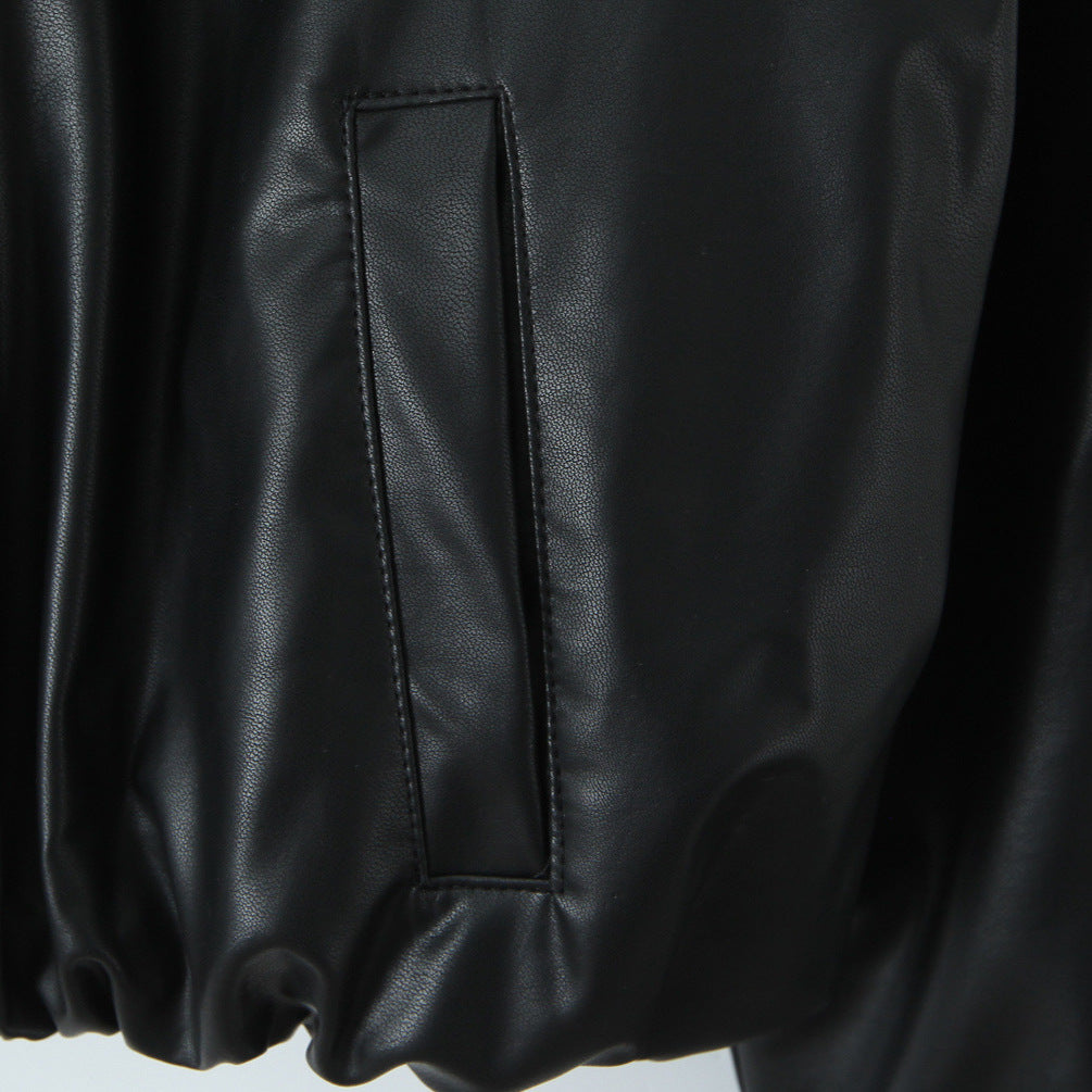 Women Faux Leather Biker Jacket in Casual Cropped Design Ivyshape