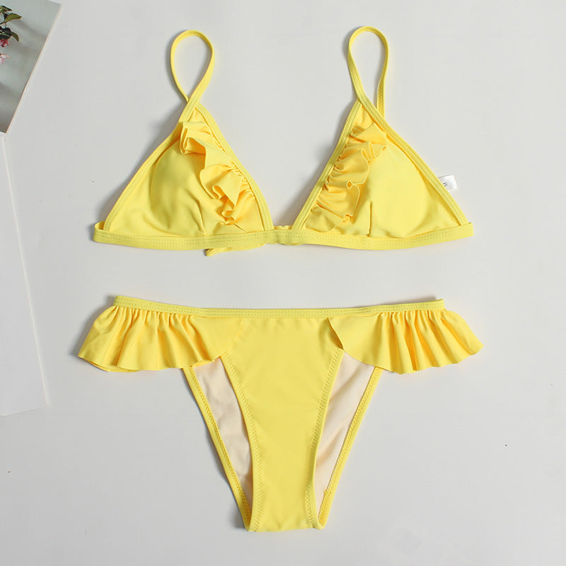 Women's triangle bikini with playful ruffle design and adjustable straps Ivyshape