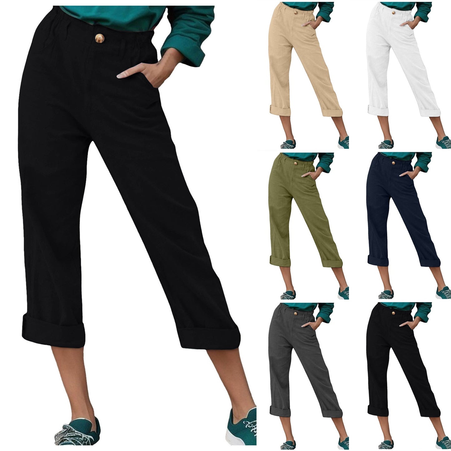 Women Relaxed Fit Cropped Pants Ivyshape