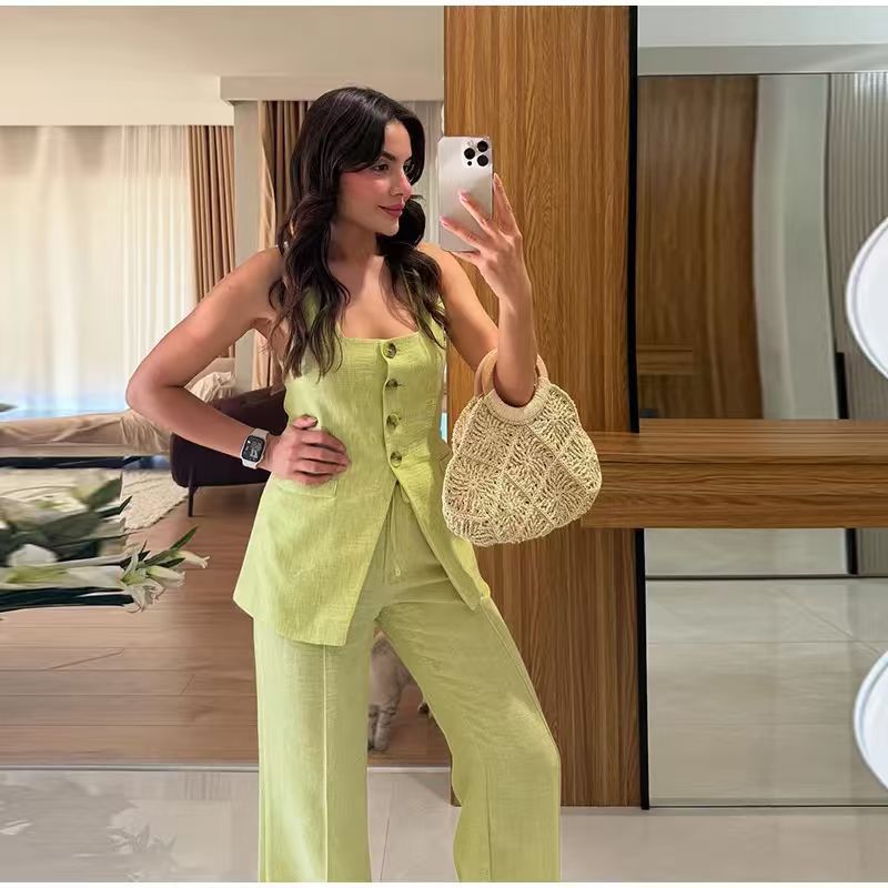 Women's Elegant Wedding Suit Set with Fitted Top and Wide Pant Style Ivyshape