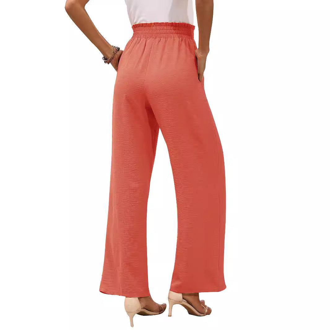Women's Wide Fabric Trousers with Elastic Waistband and Belt Detail Ivyshape