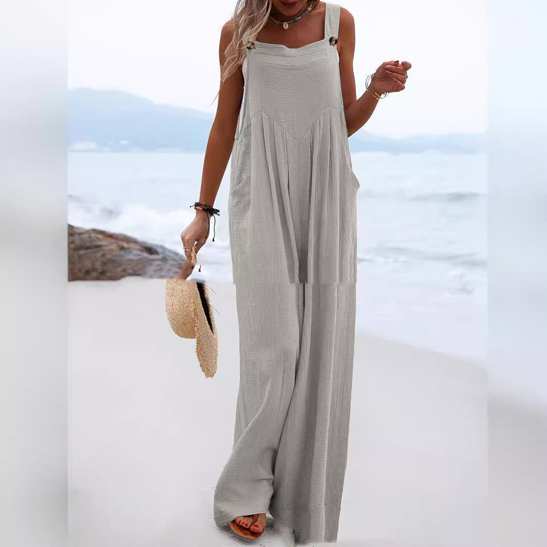 Women's airy jumpsuit with practical pockets and adjustable straps Ivyshape