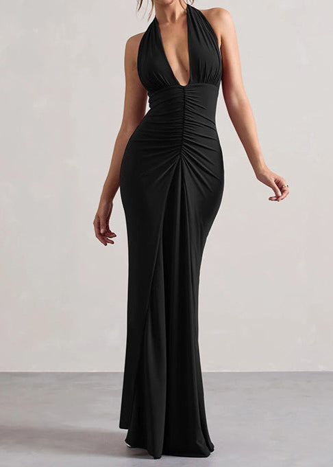 Ivyshape | Luxe Halter Ruched Maxi Dress