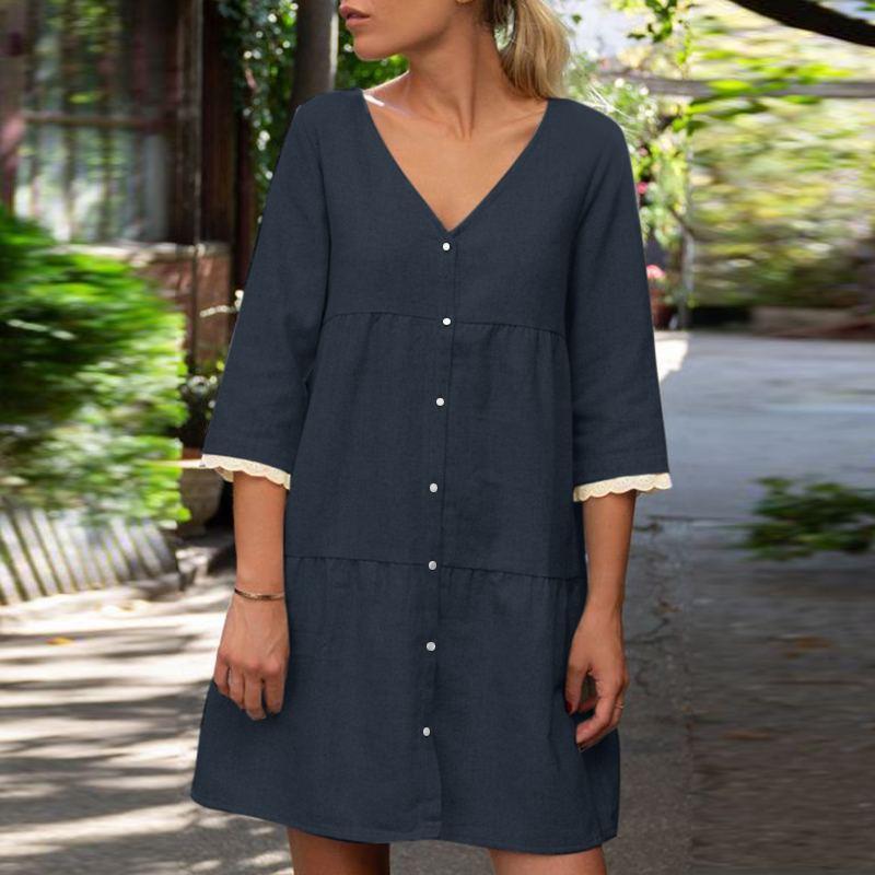 Ivyshape | Up Solid Color Casual Dress with Stand Collar