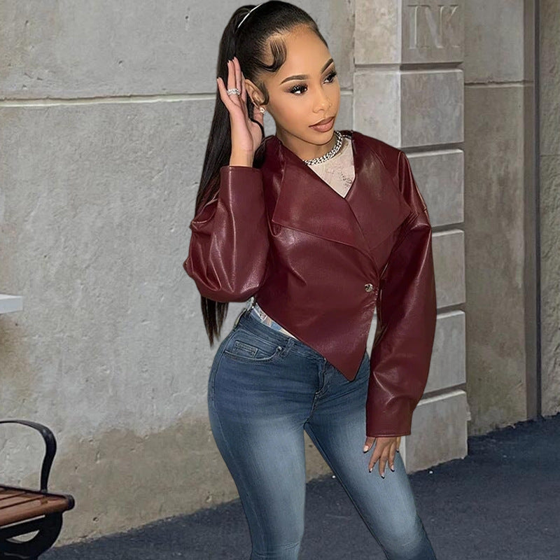 Women Faux Leather Jacket with Modern Cut Ivyshape