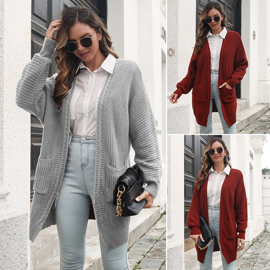 Women's Casual Cardigan with Deep V-neck and Practical Pockets Ivyshape