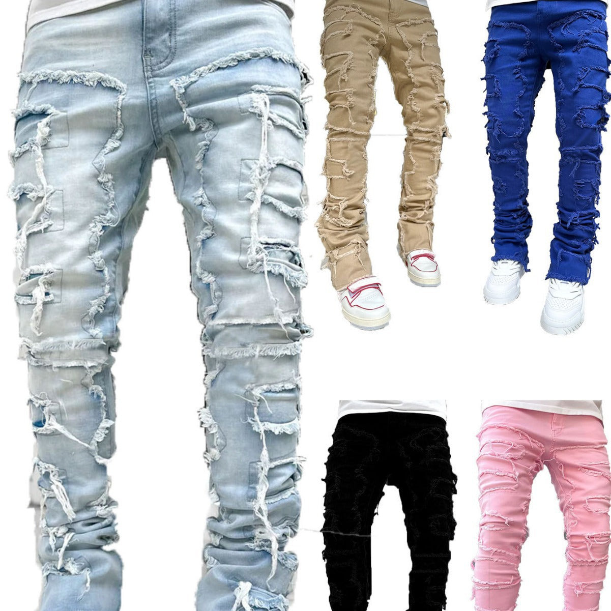 Men's stylish ripped denim pants in casual street style Ivyshape