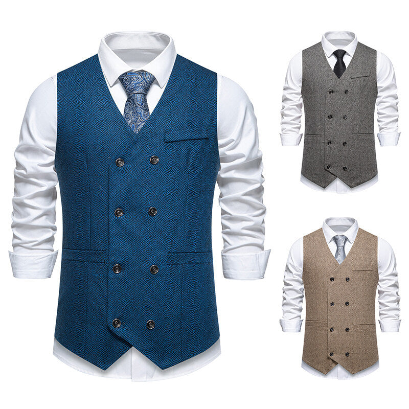 Men's Elegant Waistcoat with Double Breasted Button Placket and Fine Geometric Pattern Ivyshape