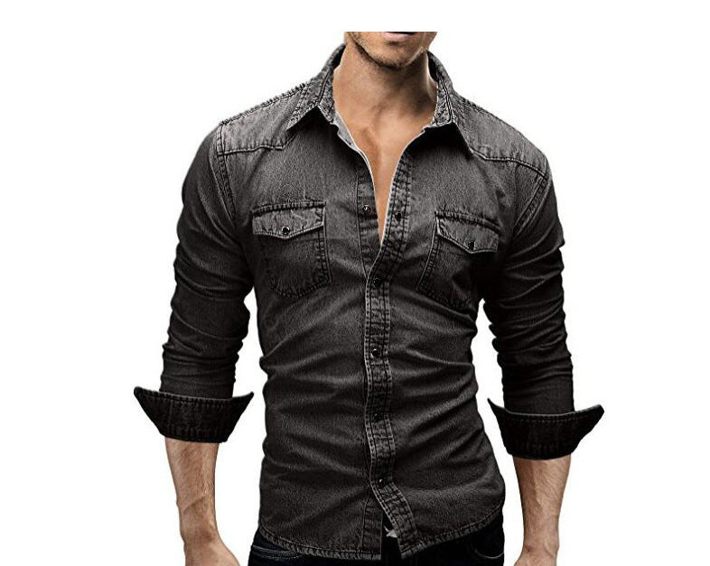 Men's denim shirt with stylish flap pockets and fashionable slim fit Ivyshape