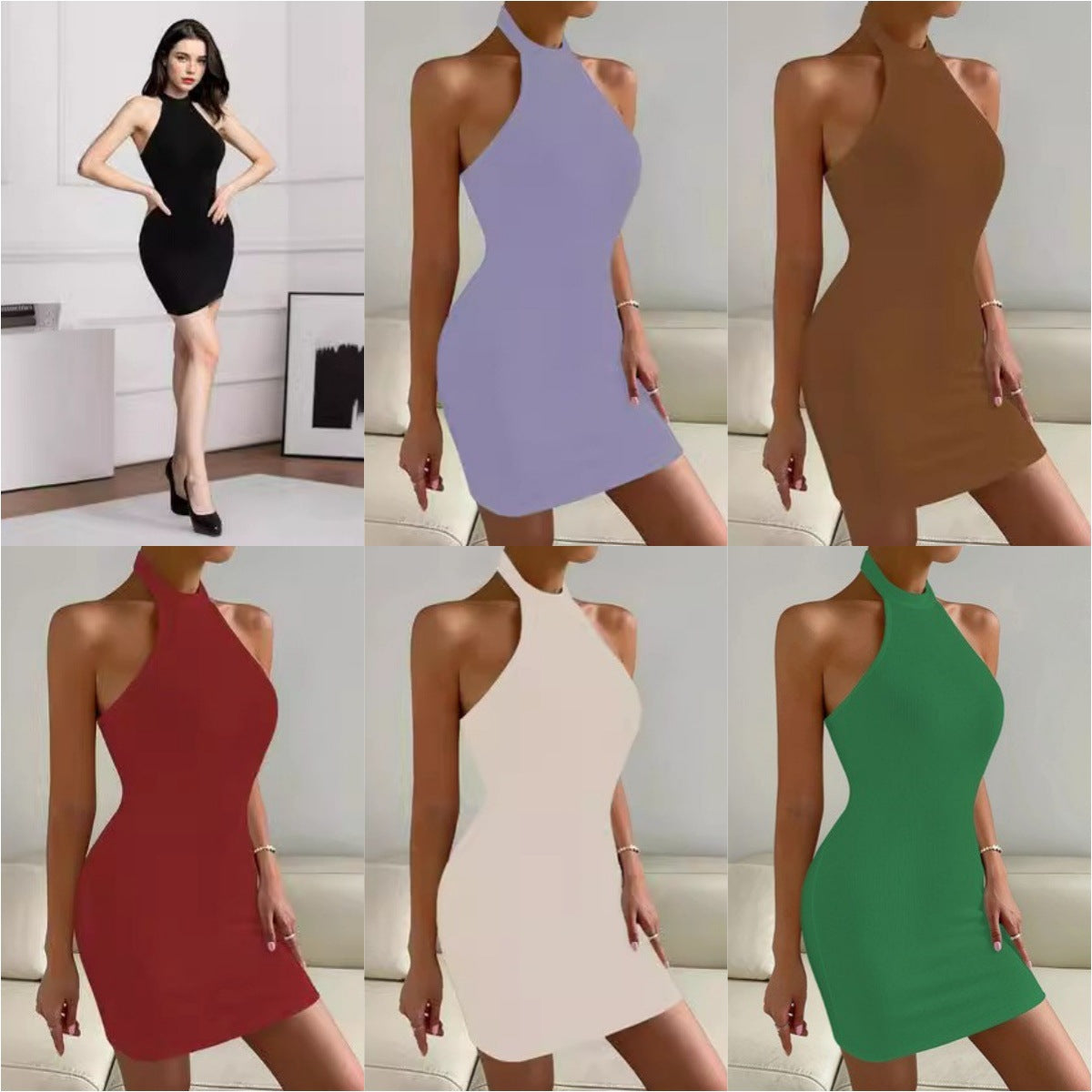 Women's Fitted Mini Dress with High Collar and Ribbed Texture Ivyshape