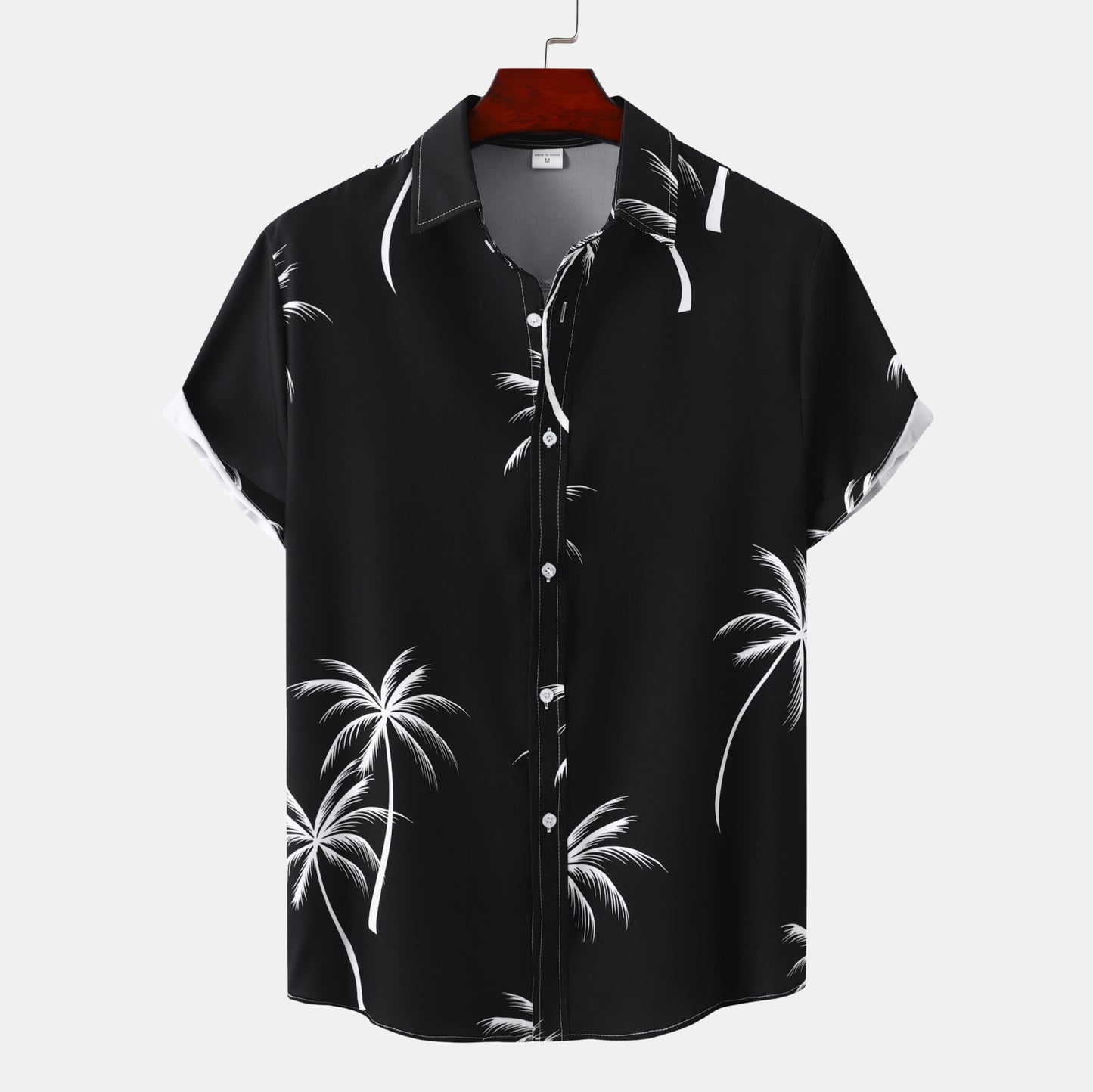 Women's Short Sleeve Shirt with Tropical Palm Motif and Button-Down Collar Ivyshape