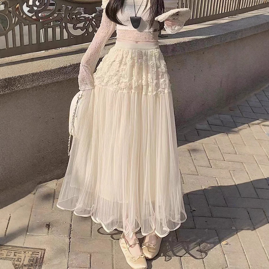Women Elegant Tulle Skirt with Floral Detail Ivyshape
