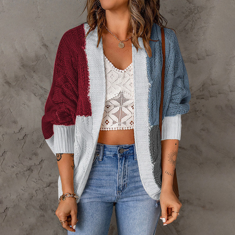 Women's casual cardigan with colorful patchwork design and loose fit Ivyshape