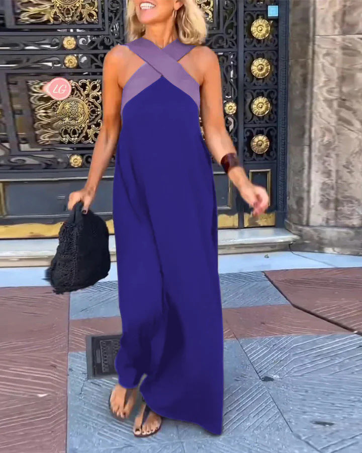 Women's Long Maxi Dress with Cross-Over Straps and Elegant Cut Ivyshape