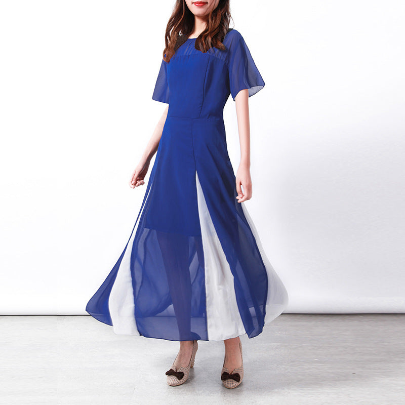 Women's Maxi Long Sleeve Dress with Transparent Sleeves and Side Slit Ivyshape