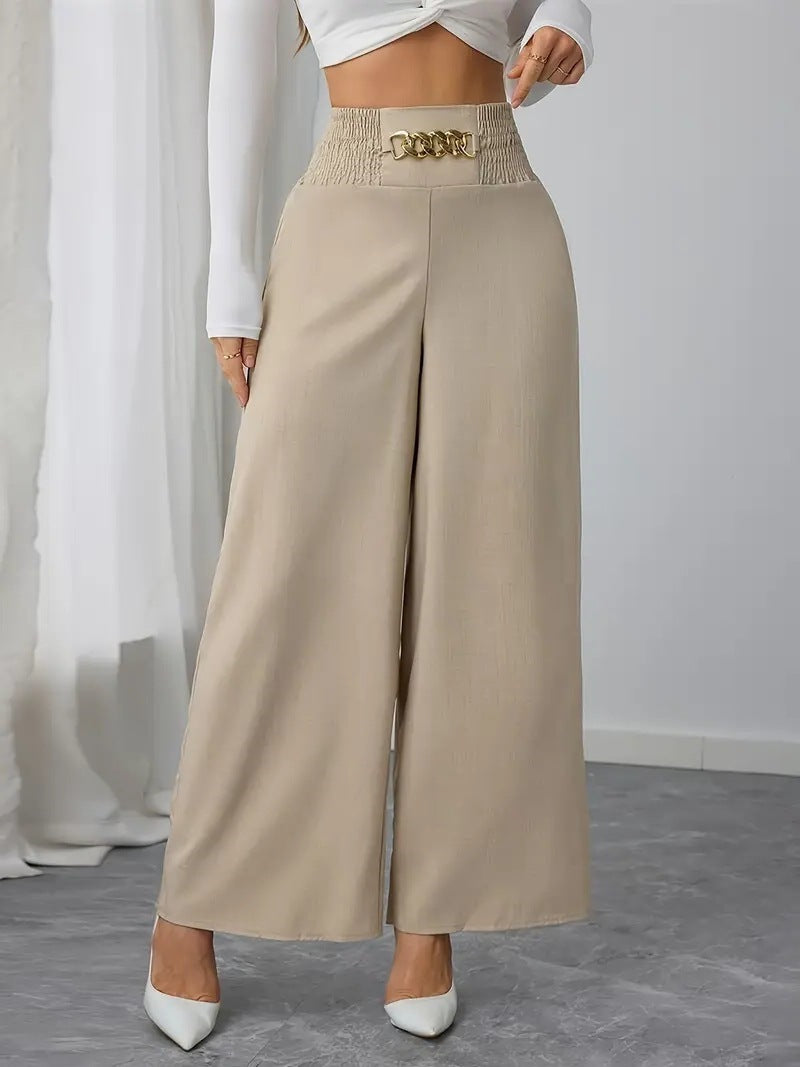 Women's Wide Trousers with Ruffle Details and Stylish Belt Design Ivyshape