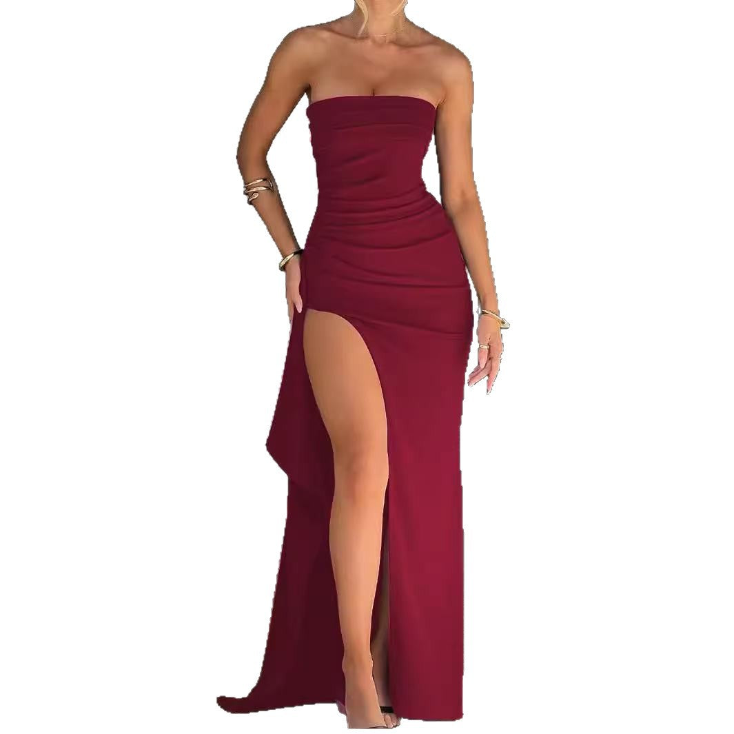 Women's Elegant Off-Shoulder Evening Dress with High Split and Tailored Fit Ivyshape