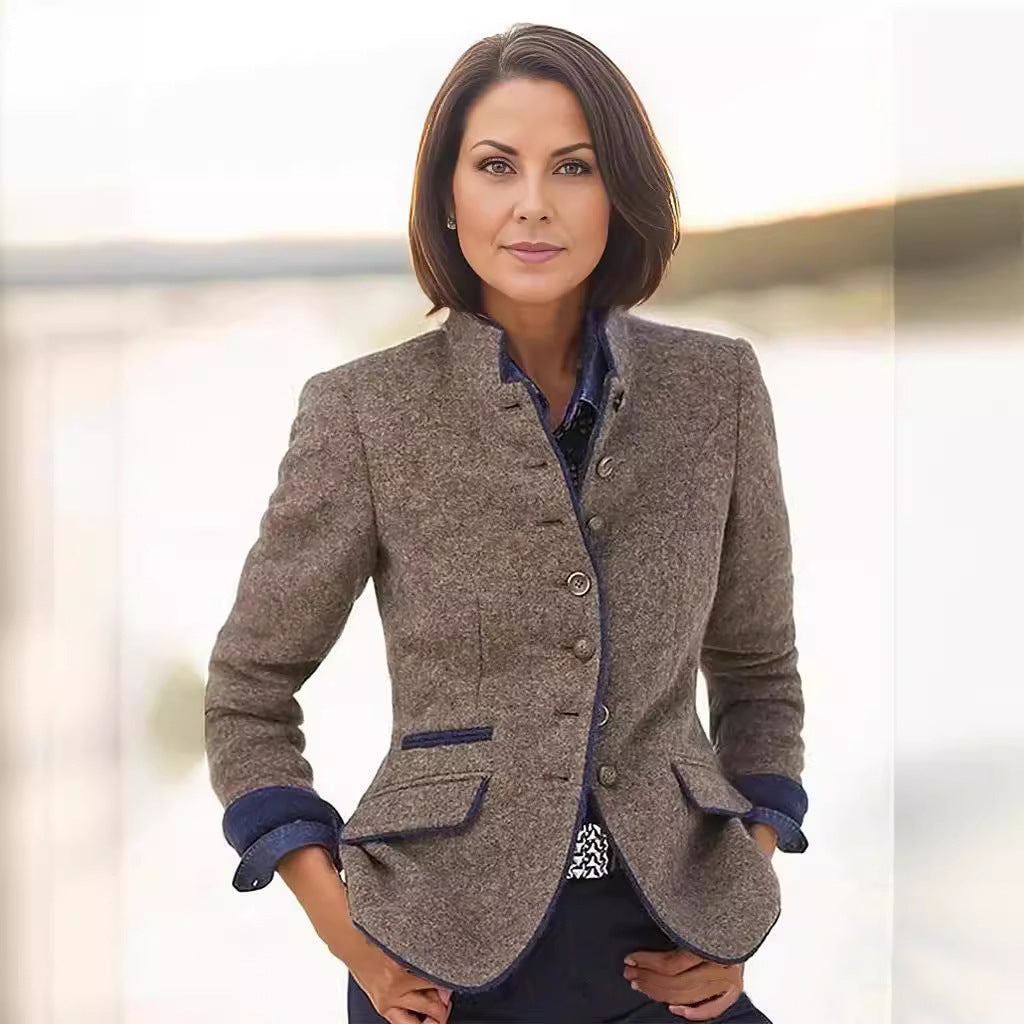 Women's elegant blazer with fashionable cut and detailed button placket Ivyshape