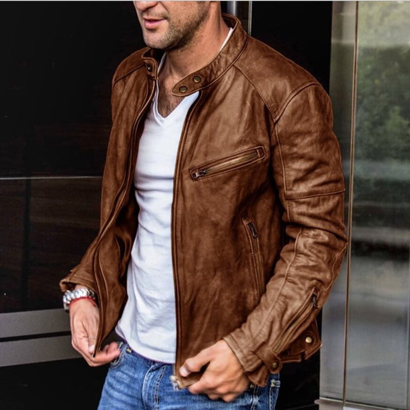 Ivyshape | Weatherproof, Versatile Leather Jacket for Men