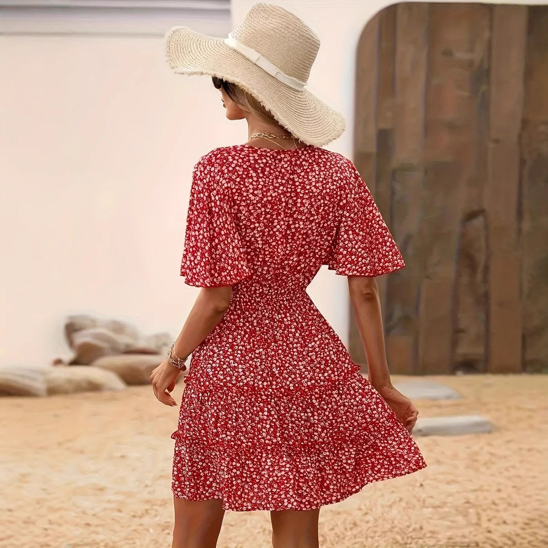 Women's Short Dress with Gathering and Wide Sleeves Ivyshape