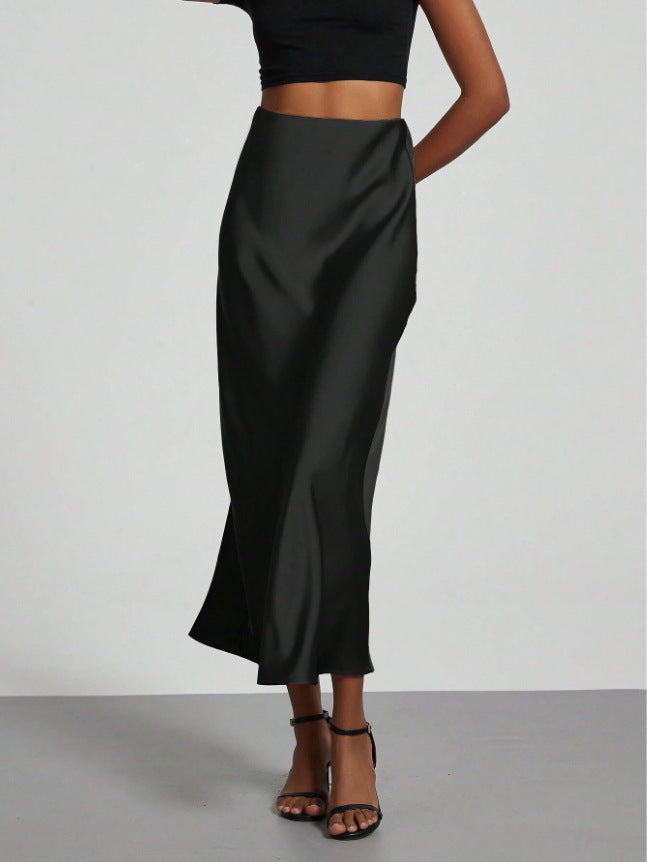 Ladies Elegant Satin Maxi Skirt Ivyshape