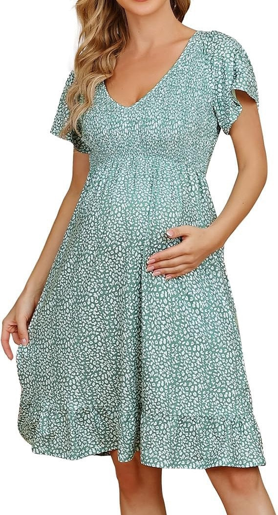 IvyShape | Comfortable In-Stock Summer Maternity V-Neck Dress