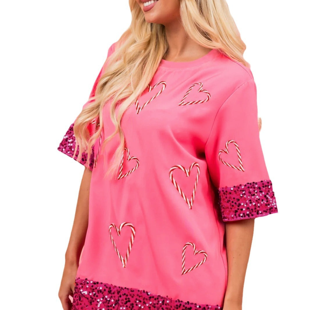 IvyShape | Casual Printed Women's Sequin T-Shirt