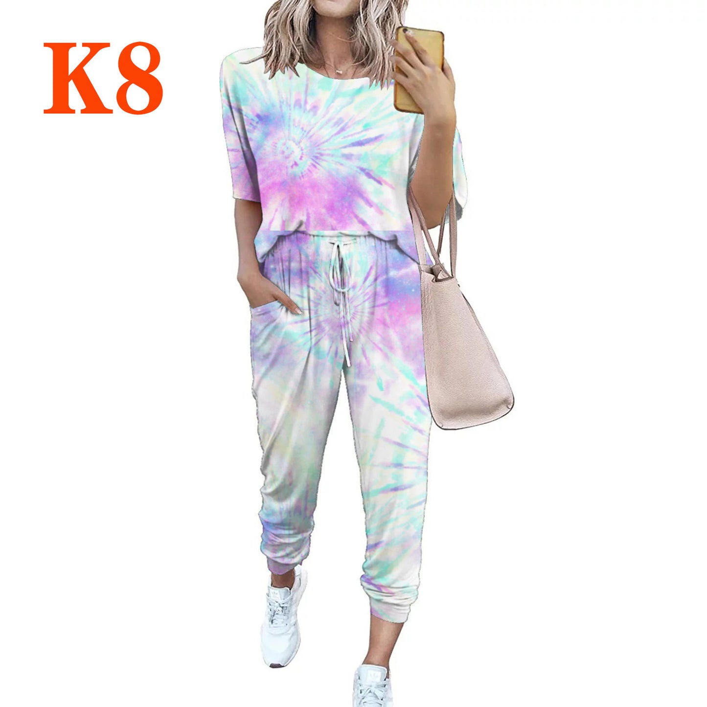 Women's casual jumpsuit with trendy tie-dye design and practical pockets Ivyshape