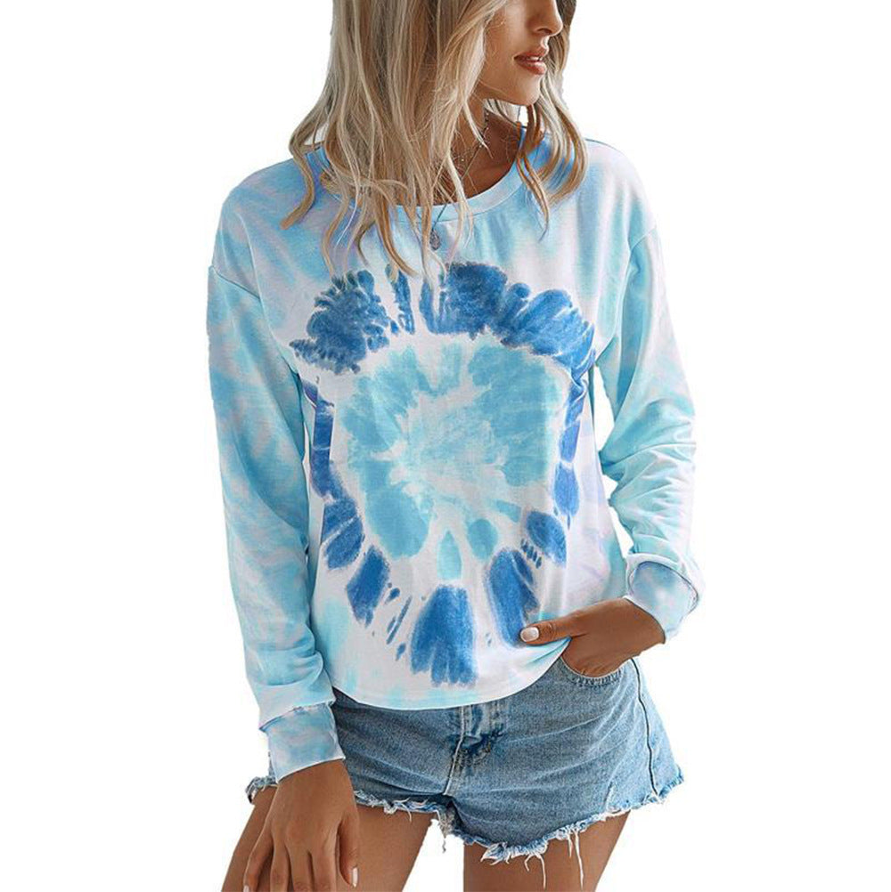 Ladies Casual Long Sleeve T-Shirt with Modern Tie-Dye Design Ivyshape