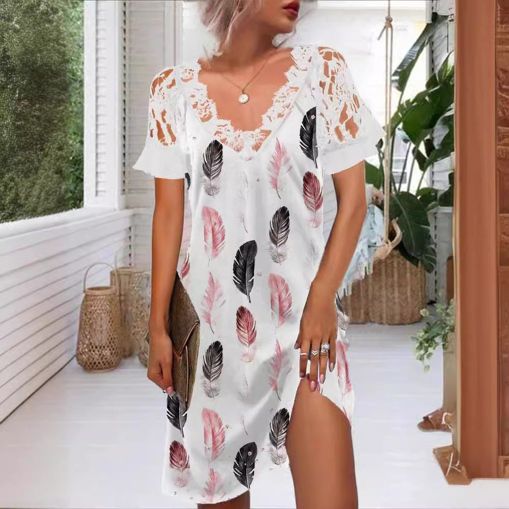 Women's Lace Overlay Floral Shift Dress Ivyshape