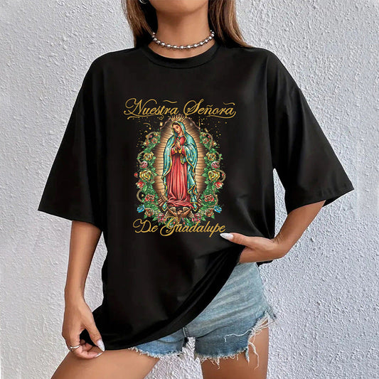 IvyShape | Virgin Mary Print Midi Length Tee