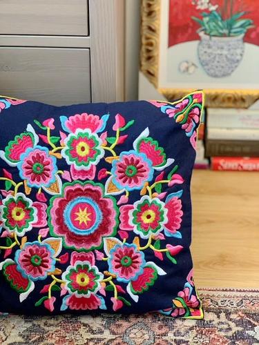 Embroidery Cushion Cover Retro Embroidery Pillow  Cotton and Linen Cushion Cover