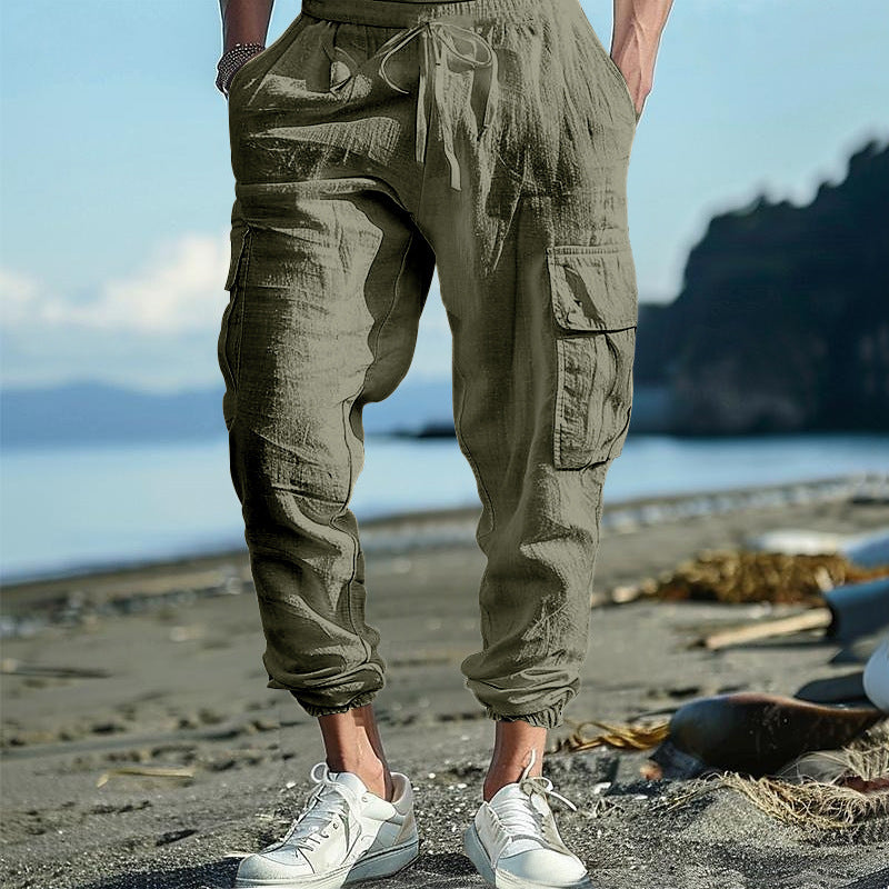 Men's cargo pants with multiple practical side pockets and elastic waistband Ivyshape