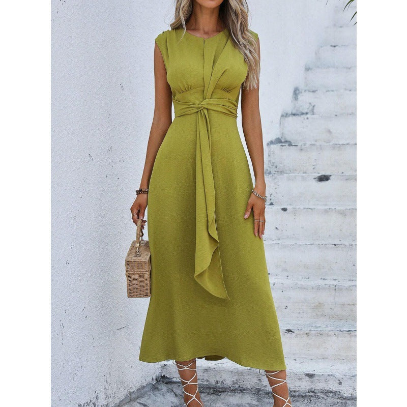 IvyShape | Waist-Tightening Strap Solid Sleeveless Long Dress