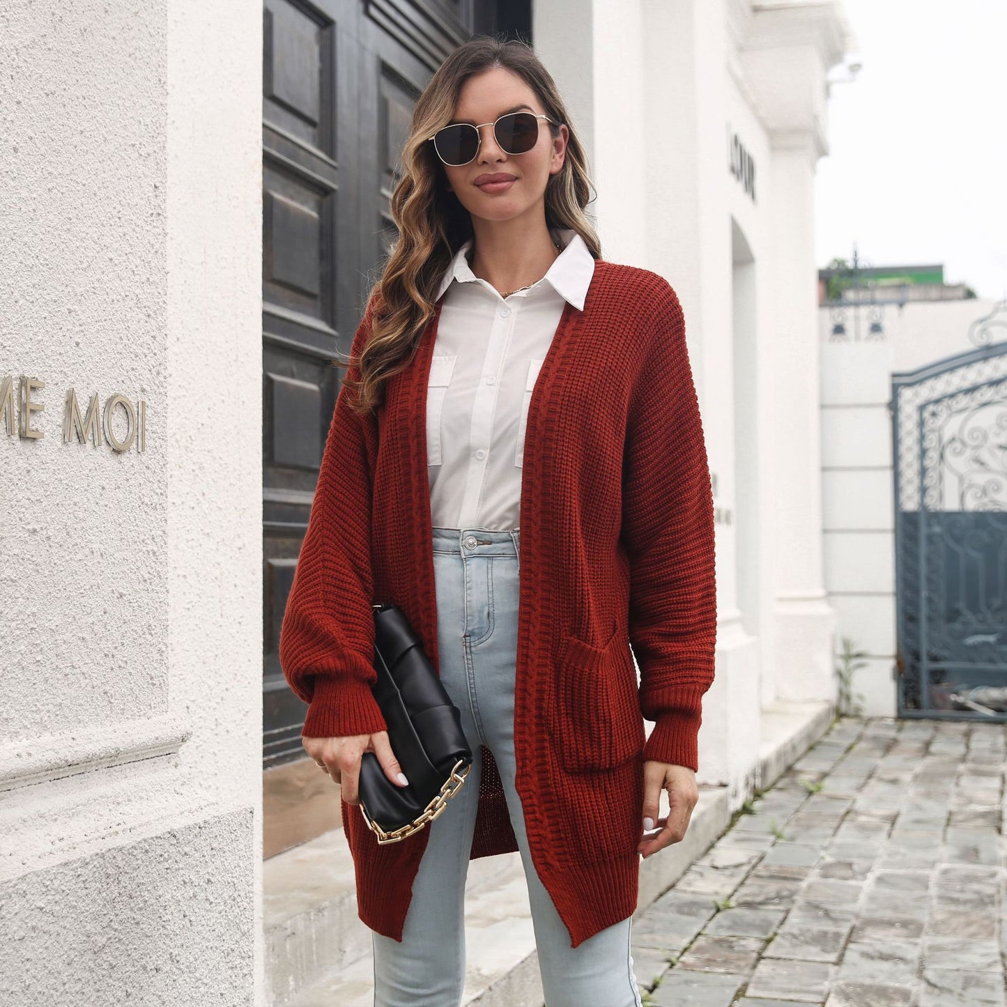 Women's Casual Cardigan with Deep V-neck and Practical Pockets Ivyshape