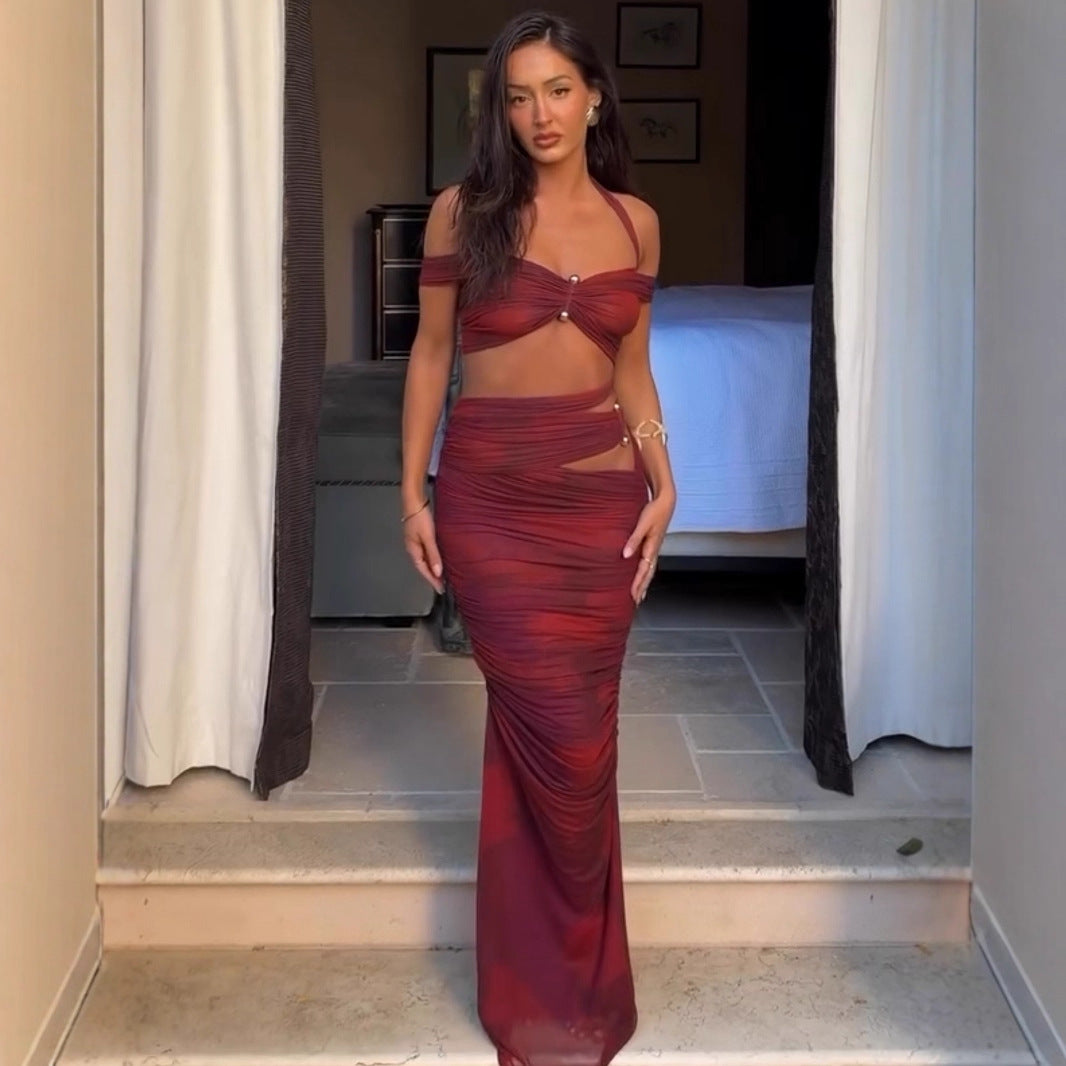 Women Elegant Wrap Top with High Waist Skirt Ivyshape