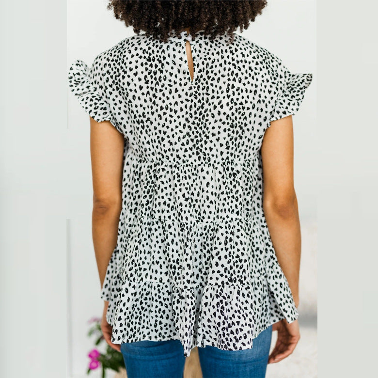 IvyShape | Sweet Floral Round Neck Short Top