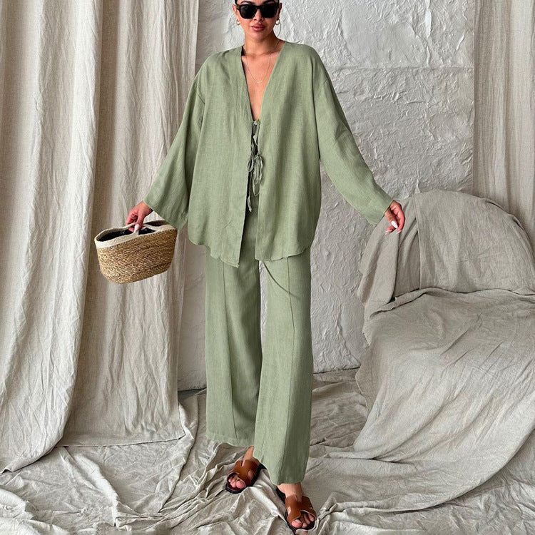 Ivyshape | Relaxed Cotton Two-Piece Loungewear Set