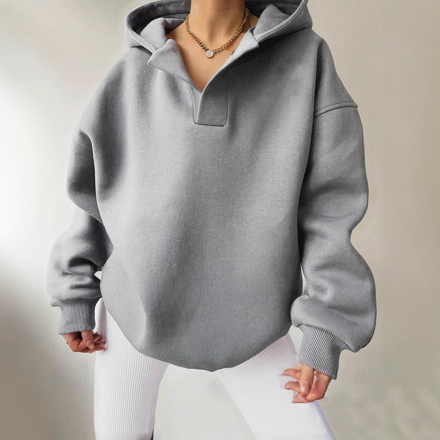 Women's hoodie with oversized fit and V-neck Ivyshape