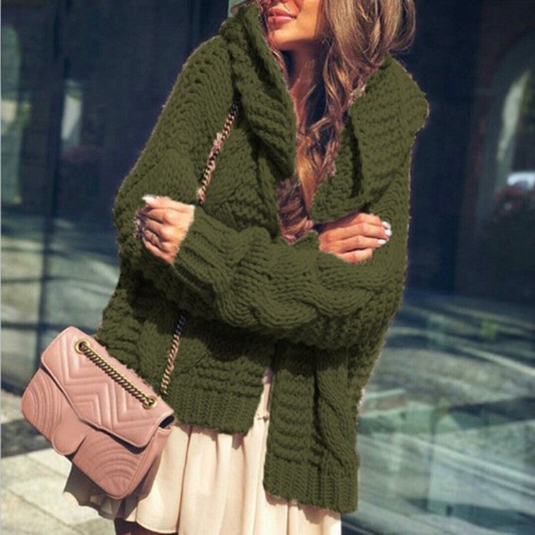 Women's chunky knit cardigan in a casual oversized style with shawl collar and large pockets Ivyshape
