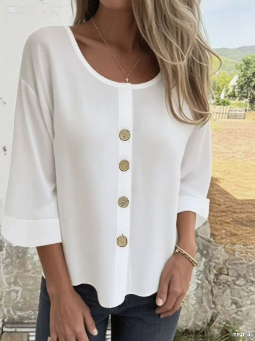 Ladies Elegant and Casual Blouse Shirt with Button Detail Ivyshape