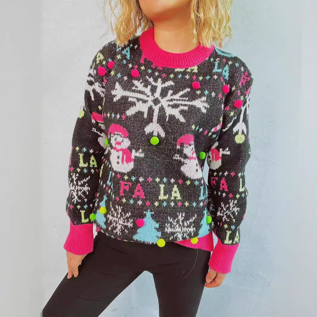 Women festive sweater with colorful 3D appliqués and thematic design Ivyshape