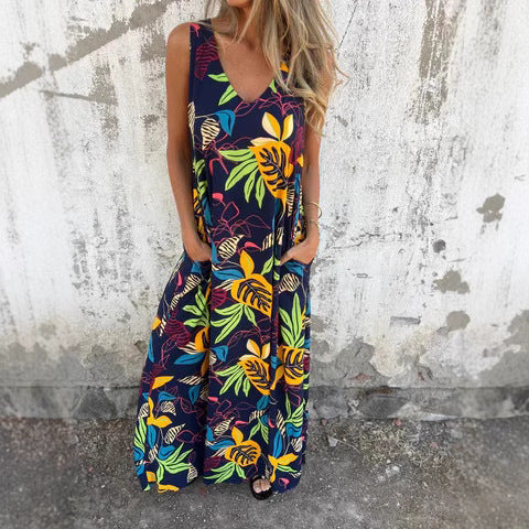 Women's summer maxi dress with colorful tropical pattern Ivyshape