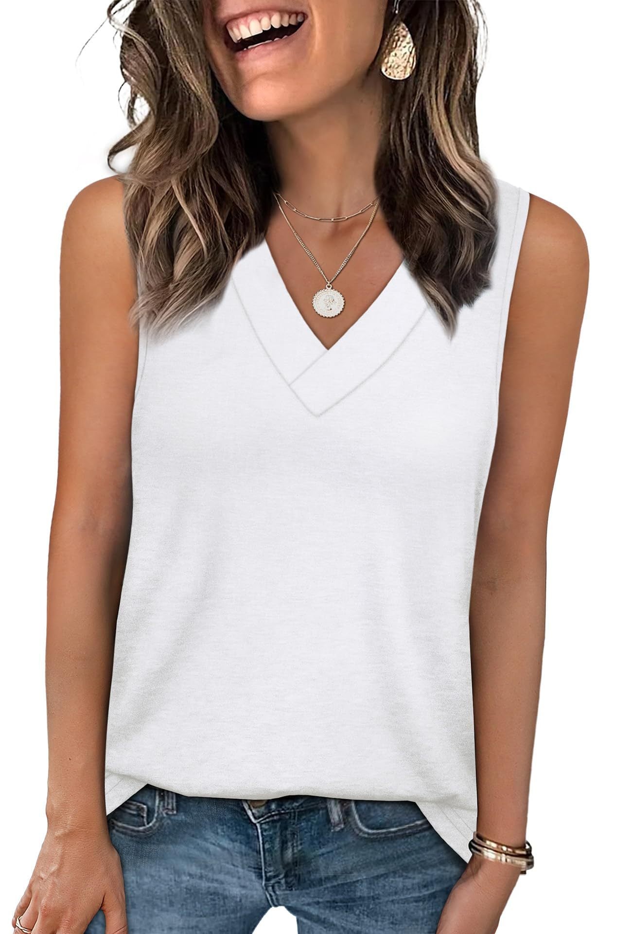 Ladies Relaxed Fit V-Neck Tank Top Ivyshape