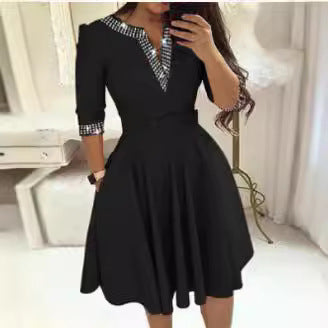 Women Elegant Wrap Dress with Grid Pattern and Waist Belt Ivyshape